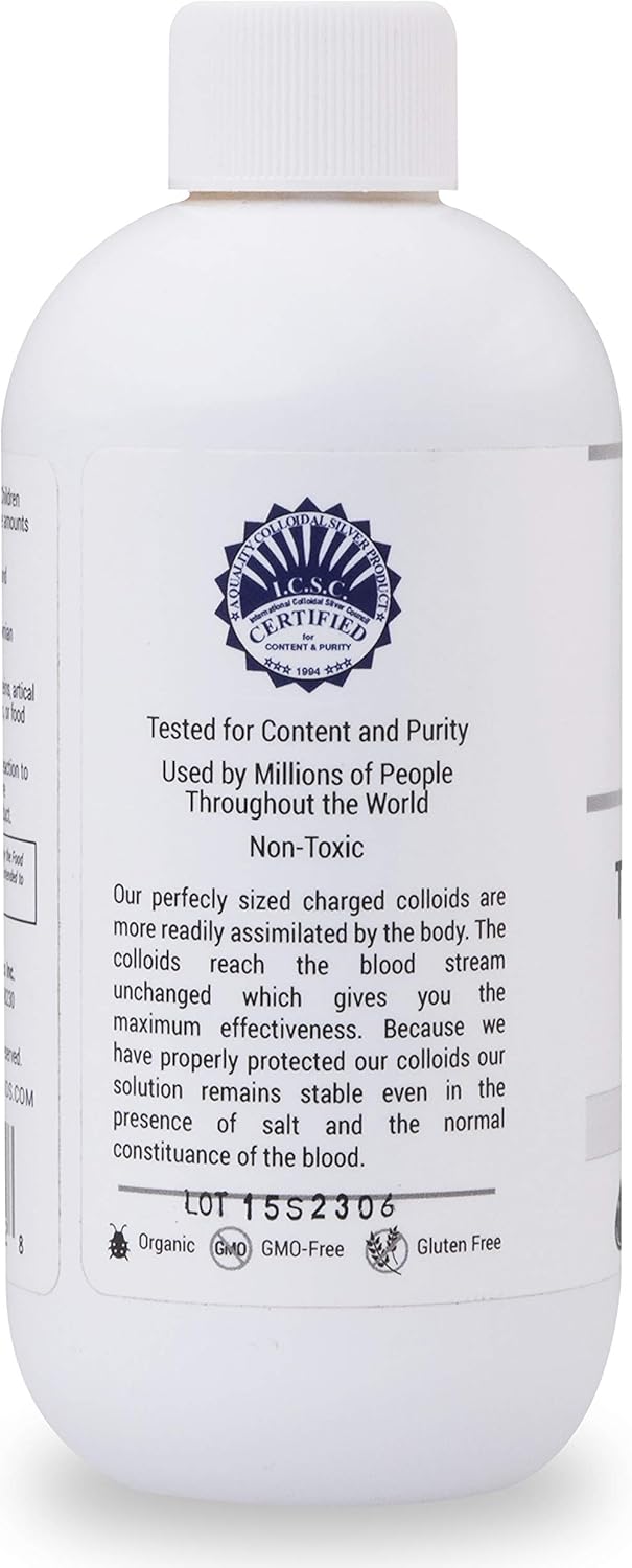 SunForce Health & Organics True Colloidal Silver Supplement - 10 ppm for Adults and Children - 8 OZ Bottle