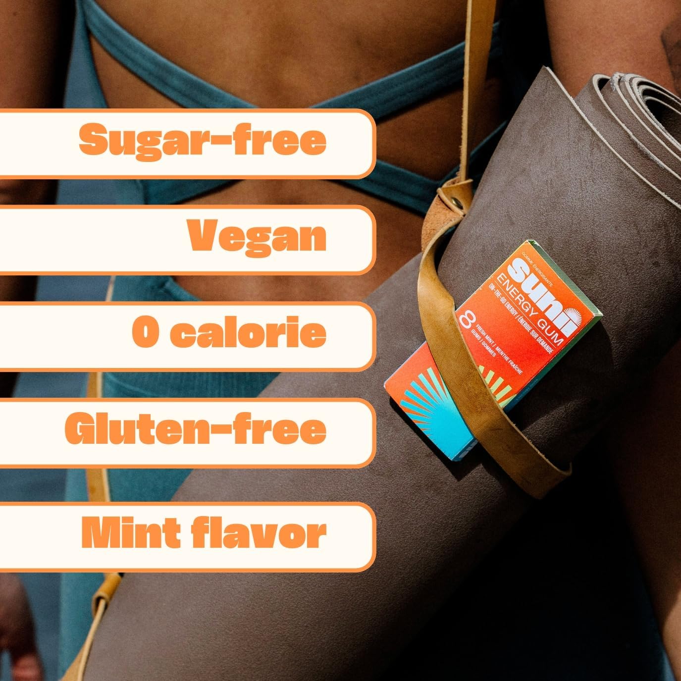 Sunii Energy Gum: Quick Boost Vegan Gum with 50mg Caffeine, B6 & B12, Taurine - Fresh Mint Flavor, Zero Sugar & Calories - 48 Pieces