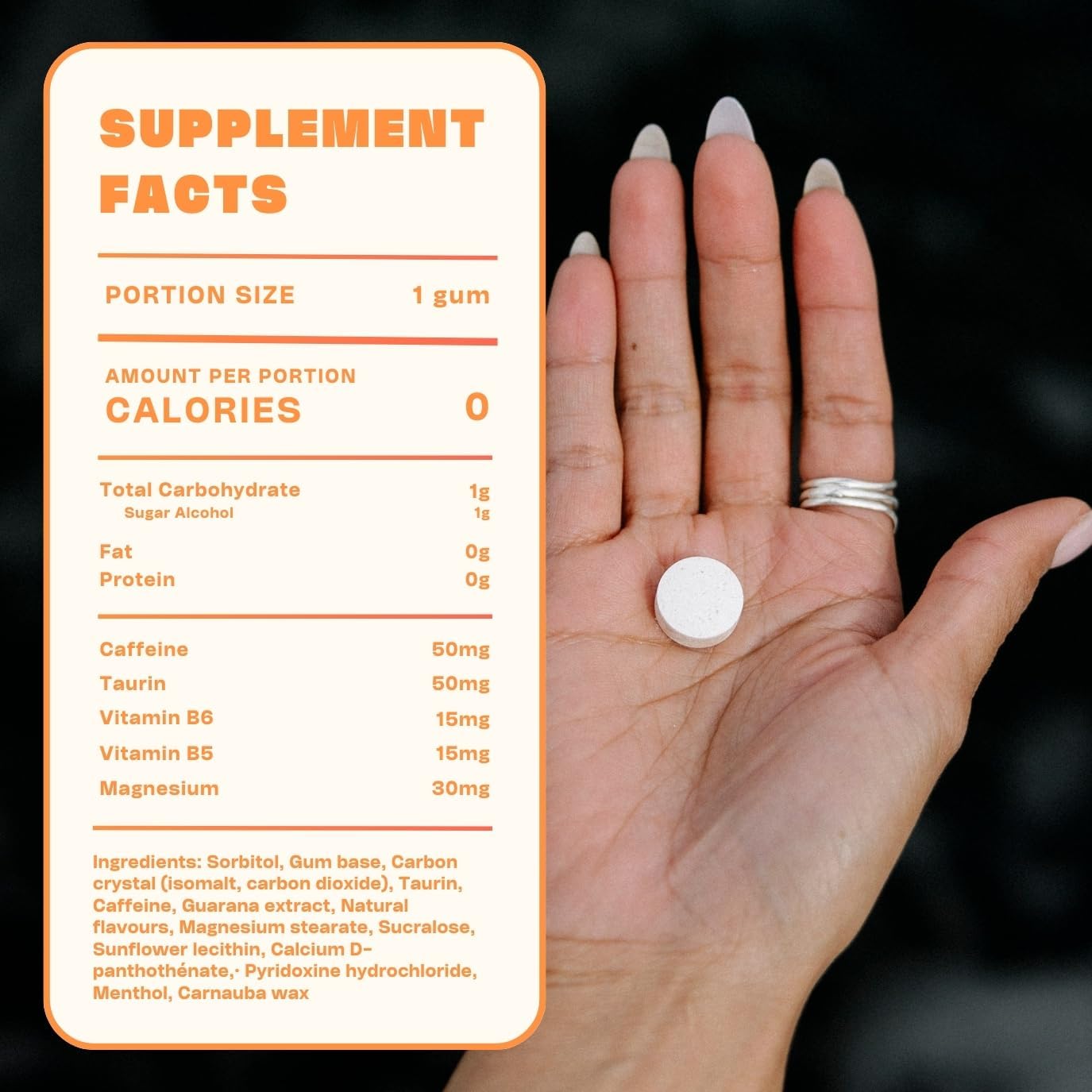 Sunii Energy Gum: Quick Boost Vegan Gum with 50mg Caffeine, B6 & B12, Taurine - Fresh Mint Flavor, Zero Sugar & Calories - 48 Pieces