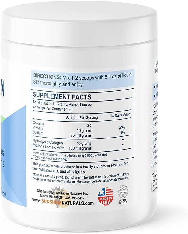 Sunshine Naturals Collagen Peptides: 12 oz Supplement for Hair, Bones, and Skin Health