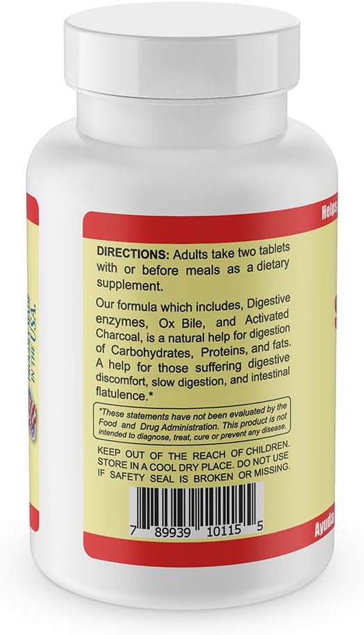 Sunshine Naturals Digestive Support Supplement with Ox Bile & Activated Charcoal - 100 Tablets (Pack of 3) for Bloating Relief, Gut Cleanse, and Nutrient Absorption