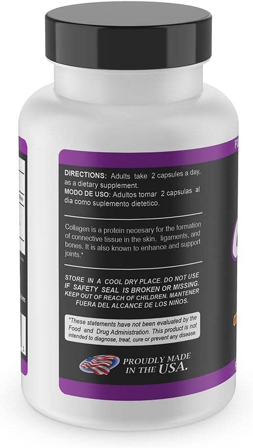 Sunshine Naturals Hydrolyzed Collagen and Vitamin C Supplement - Immune Support, 1480mg, 120 Capsules