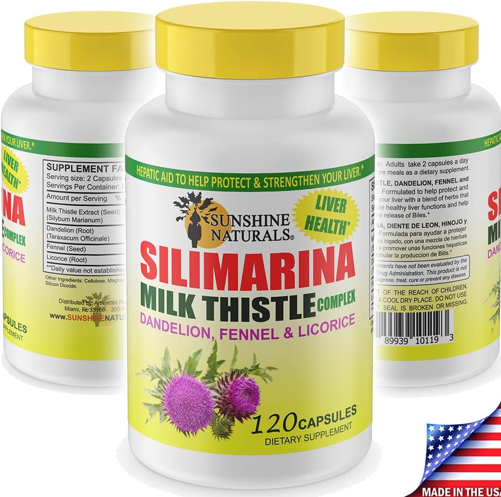 Sunshine Naturals Milk Thistle Complex 600mg - Liver Health Support, Detox & Antioxidant Defense - 120 Capsules for Natural Liver Function & Digestive Health