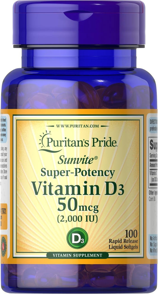 Sunvite Super High Potency Vitamin D3 2000IU Softgels by Puritan's Pride - 100 Count