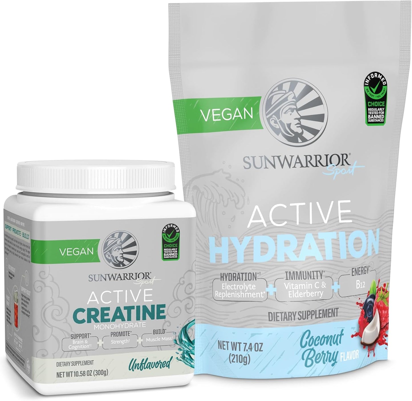 Sunwarrior Coconut Berry Flavored Creatine Monohydrate Powder with Hydration Electrolyte Blend - 60 Servings
