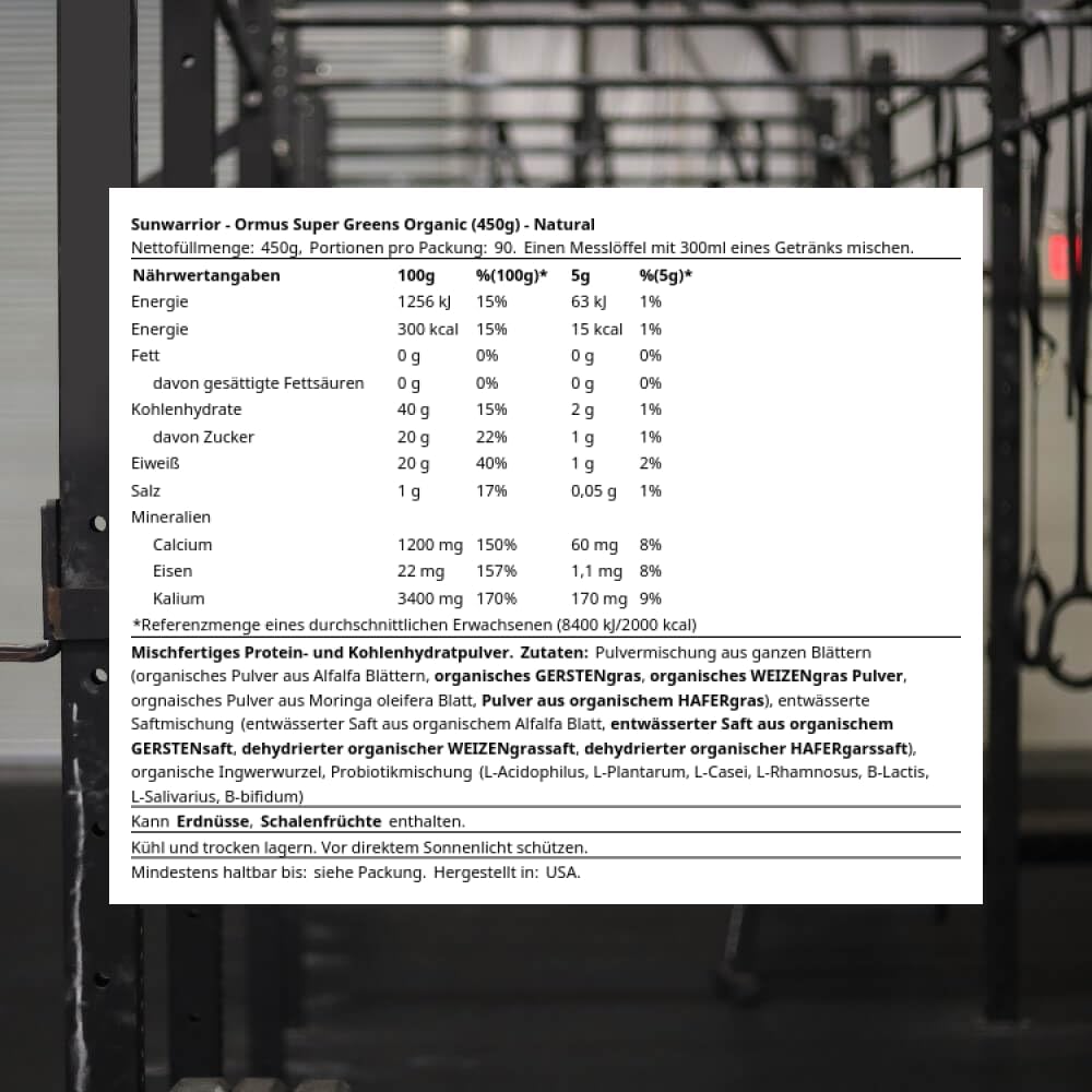 Sunwarrior Ormus Super Greens Powder, 450 Grams - Organic Alkalizing Superfood Blend for Immune Support and Energy Boost