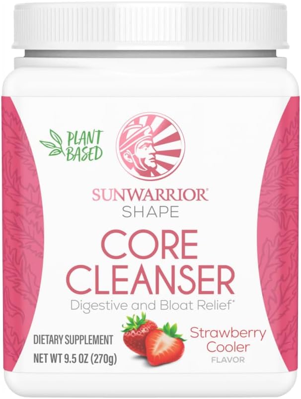 Sunwarrior Plant-Based Prebiotic Fiber Blend Powder with Probiotic Enzymes, Sunfiber, Strawberry Cooler Flavor - 30 Servings, Shape Core Cleanser, Vegan & Gluten Free