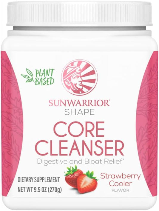 Sunwarrior Plant-Based Prebiotic Fiber Blend Powder with Probiotic Enzymes, Sunfiber, Strawberry Cooler Flavor - 30 Servings, Shape Core Cleanser, Vegan & Gluten Free