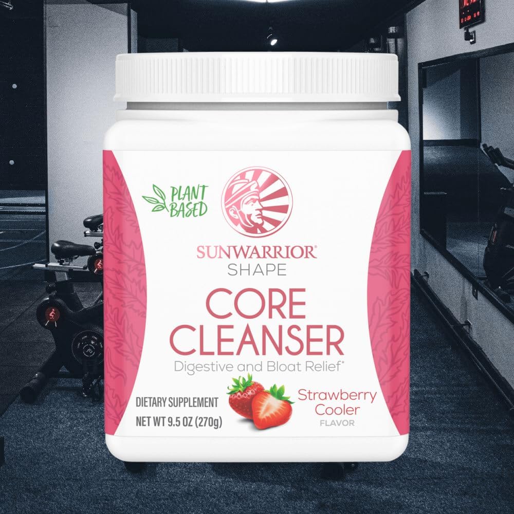 Sunwarrior Plant-Based Prebiotic Fiber Blend Powder with Probiotic Enzymes, Sunfiber, Strawberry Cooler Flavor - 30 Servings, Shape Core Cleanser, Vegan & Gluten Free