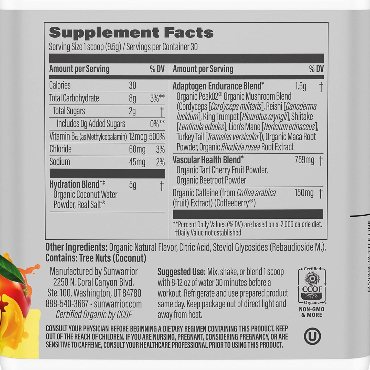 Sunwarrior Plant-Based Preworkout Powder Hydration Blend in Mango Lemonade Flavor - 30 Servings for Sport and Active Energy, Dairy-Free and Gluten-Free