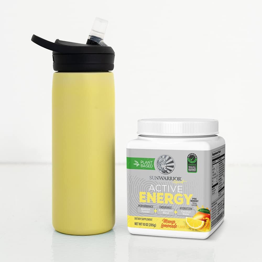 Sunwarrior Plant-Based Preworkout Powder Hydration Blend in Mango Lemonade Flavor - 30 Servings for Sport and Active Energy, Dairy-Free and Gluten-Free