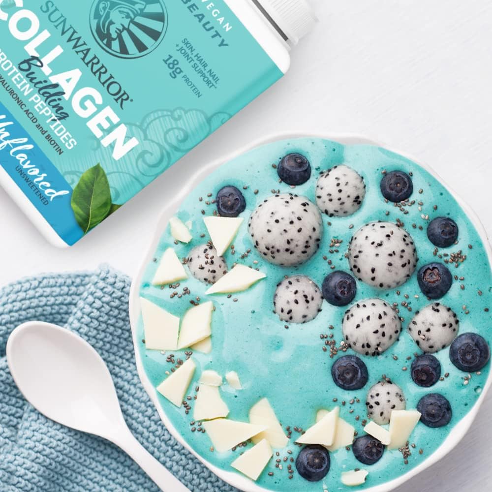 Sunwarrior Unflavored Vegan Collagen Protein Powder with Biotin, Vitamin C, and Hyaluronic Acid - Dairy and Gluten Free Formula for Hair, Skin, and Nails