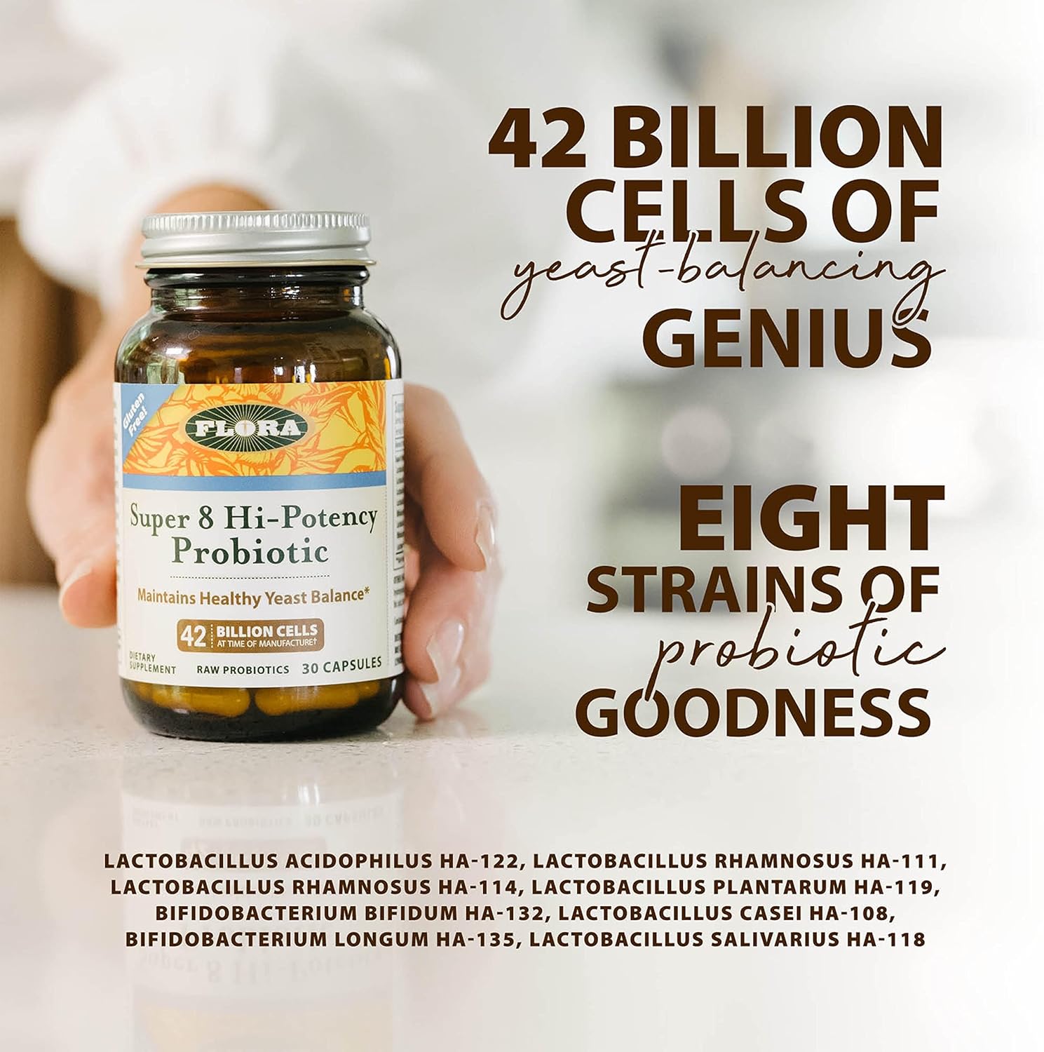 Super 8 Hi Potency Probiotics 60 Count for Digestive Health - 42 Billion CFU, Raw, Gluten Free - Up to 2 Month Supply - Flora