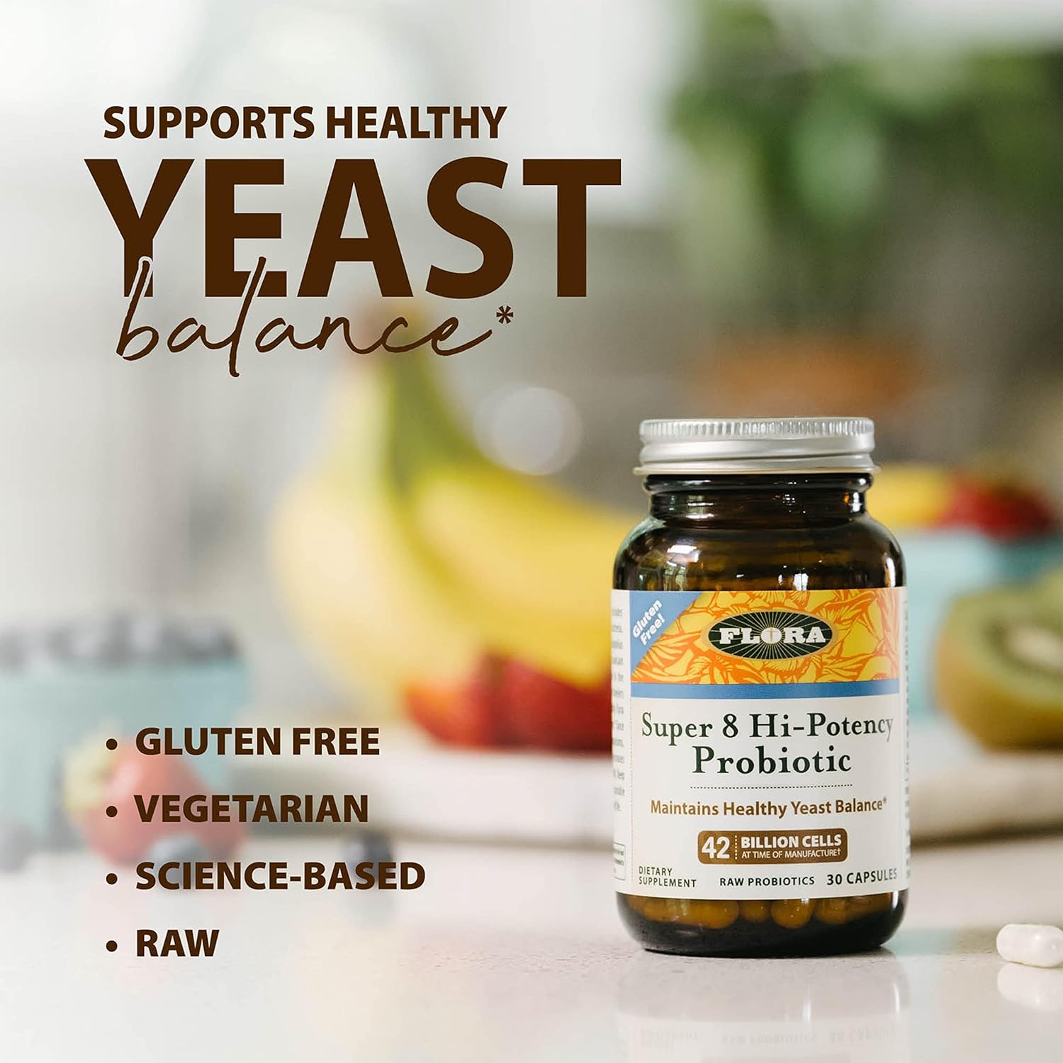 Super 8 Hi Potency Probiotics 60 Count for Digestive Health - 42 Billion CFU, Raw, Gluten Free - Up to 2 Month Supply - Flora