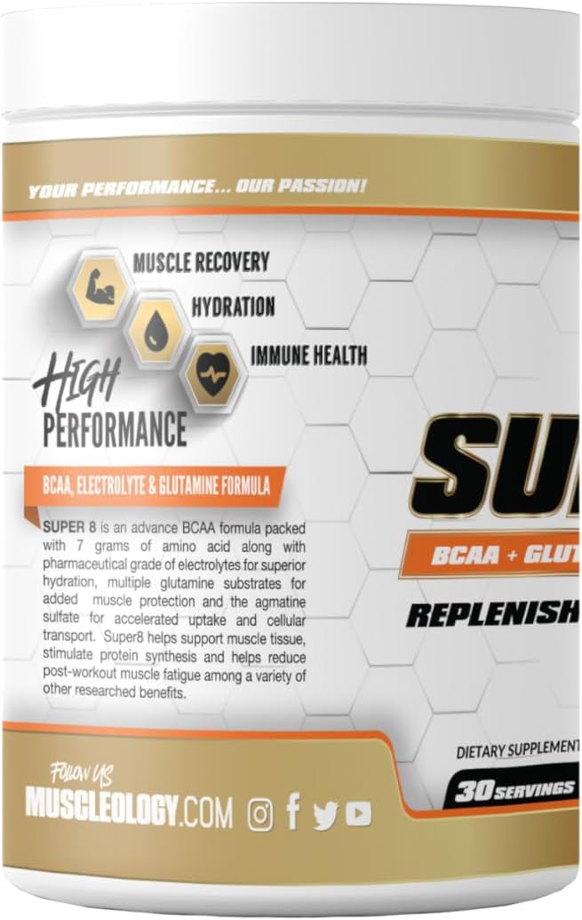 Super 8 High Performance BCAA, Electrolyte & Glutamine Blend - Post-Workout Supplement for Recovery and Muscle Building (Maracuya)