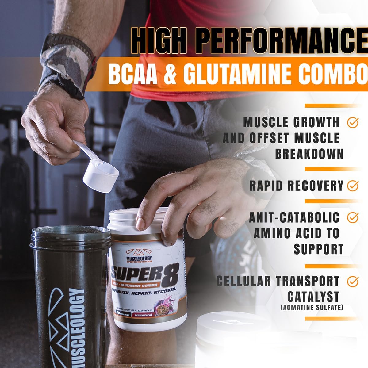 Super 8 High Performance BCAA, Electrolyte & Glutamine Blend - Post-Workout Supplement for Recovery and Muscle Building (Maracuya)