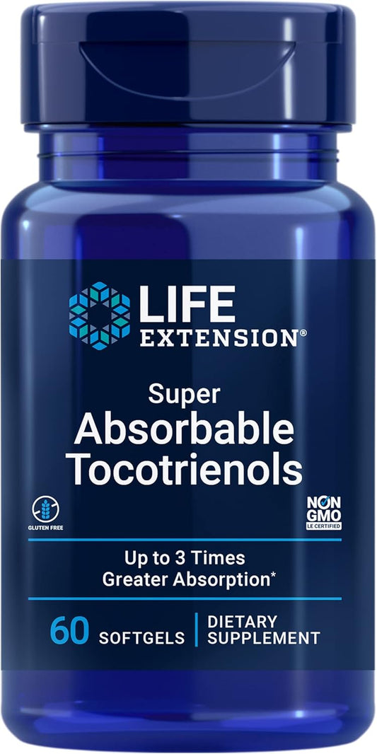Super Absorbable Tocotrienols with D-Alpha Tocopherol for Hair Growth & Brain Function - 60 Softgels, Gluten-Free & Non-GMO