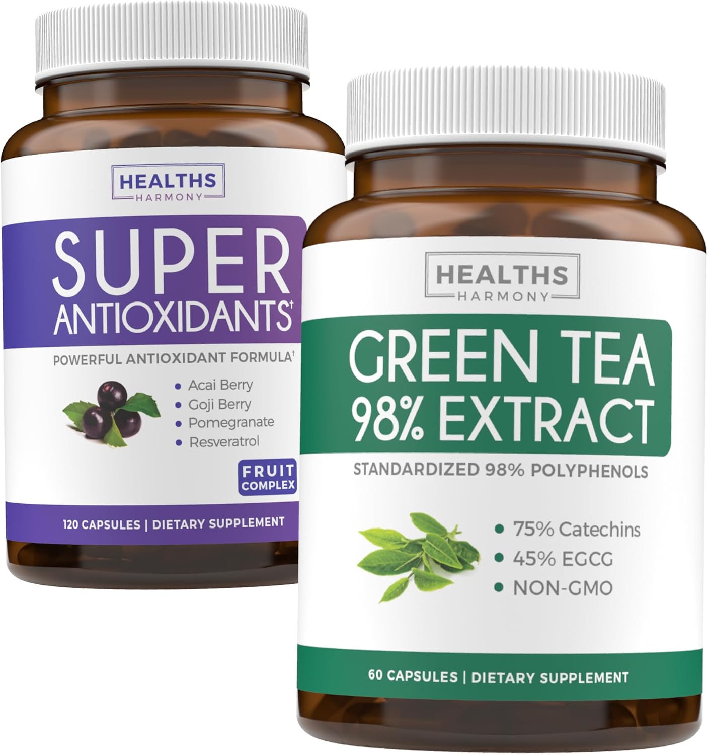 Super Antioxidant Green Fusion - Antioxidants & Green Tea Extract - 1-Month Supply - Powerful Daily Blend (120 Caps) + EGCG Polyphenol Catechins (60 Caps)