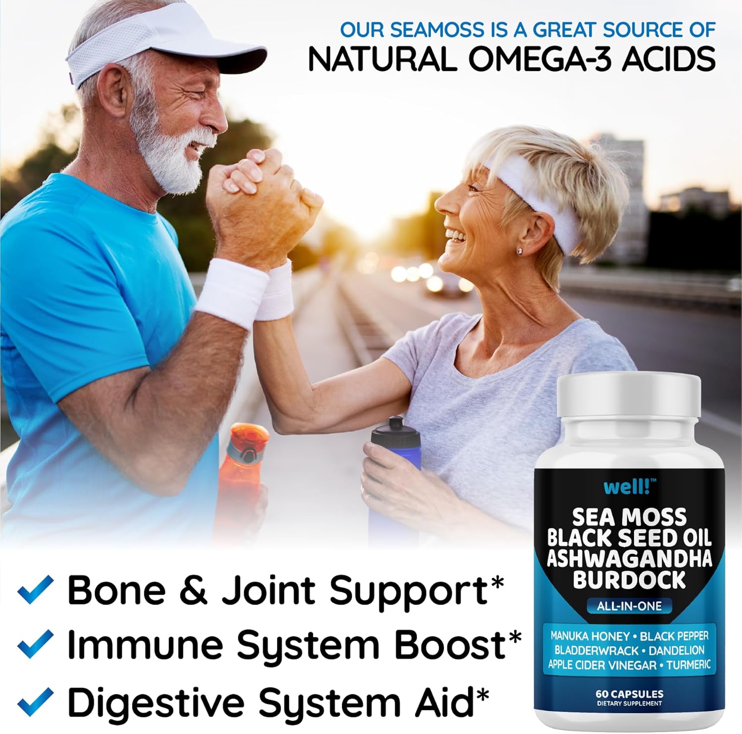 Super Antioxidant Supplement with Sea Moss, Black Seed Oil, Ashwagandha, Bladderwrack, Maca, Turmeric, Manuka Honey, Dandelion, and Black Pepper - 180 Capsules