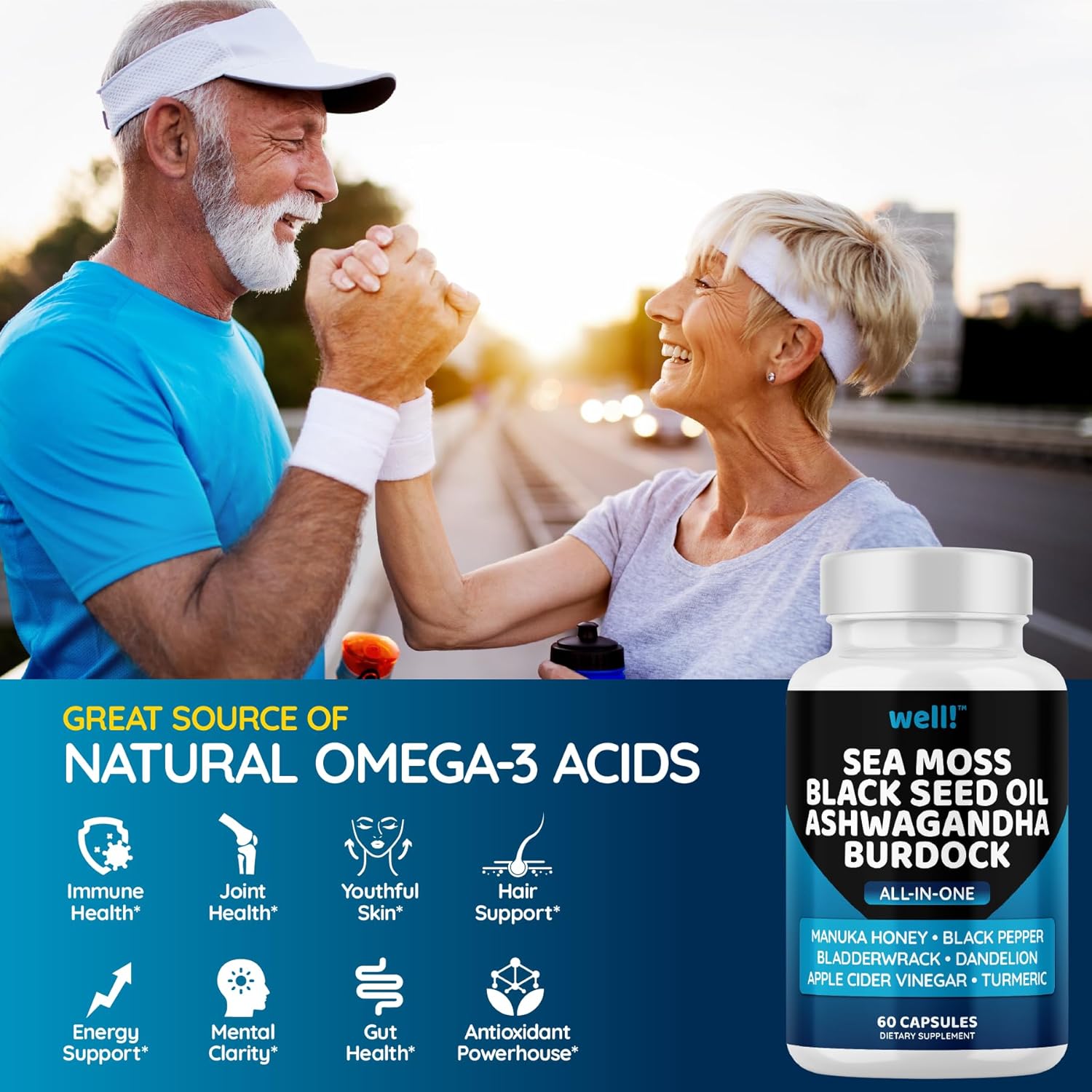 Super Antioxidant Supplement with Sea Moss, Black Seed Oil, Ashwagandha, Bladderwrack, Maca, Turmeric, Manuka Honey, Dandelion, and Black Pepper - 180 Capsules