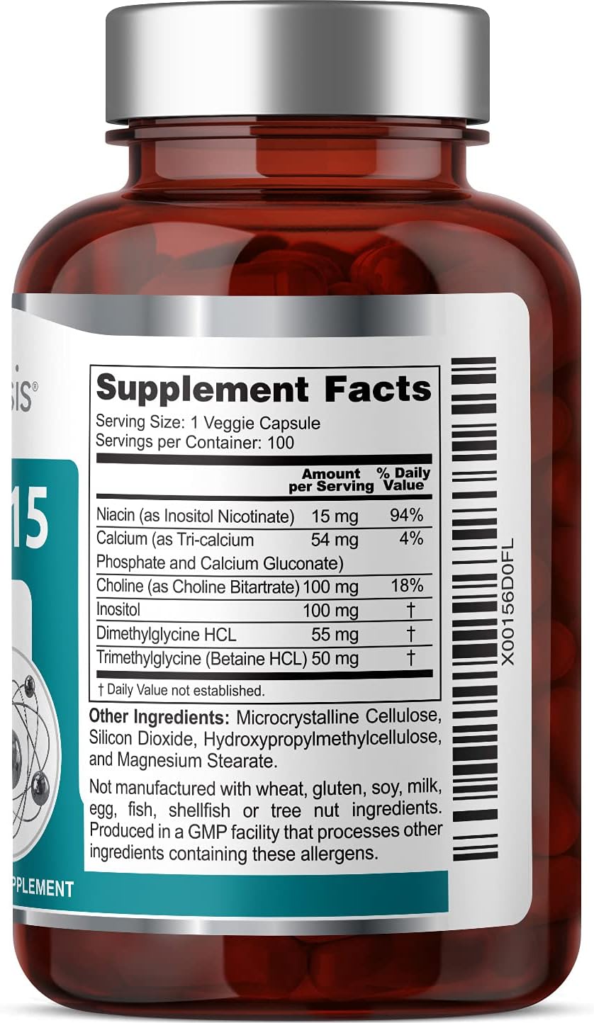 Super B-15 Health Genesis Vcaps - Niacin Calcium Choline Inositol DMG TMG - Promotes Energy & Oxygen Levels