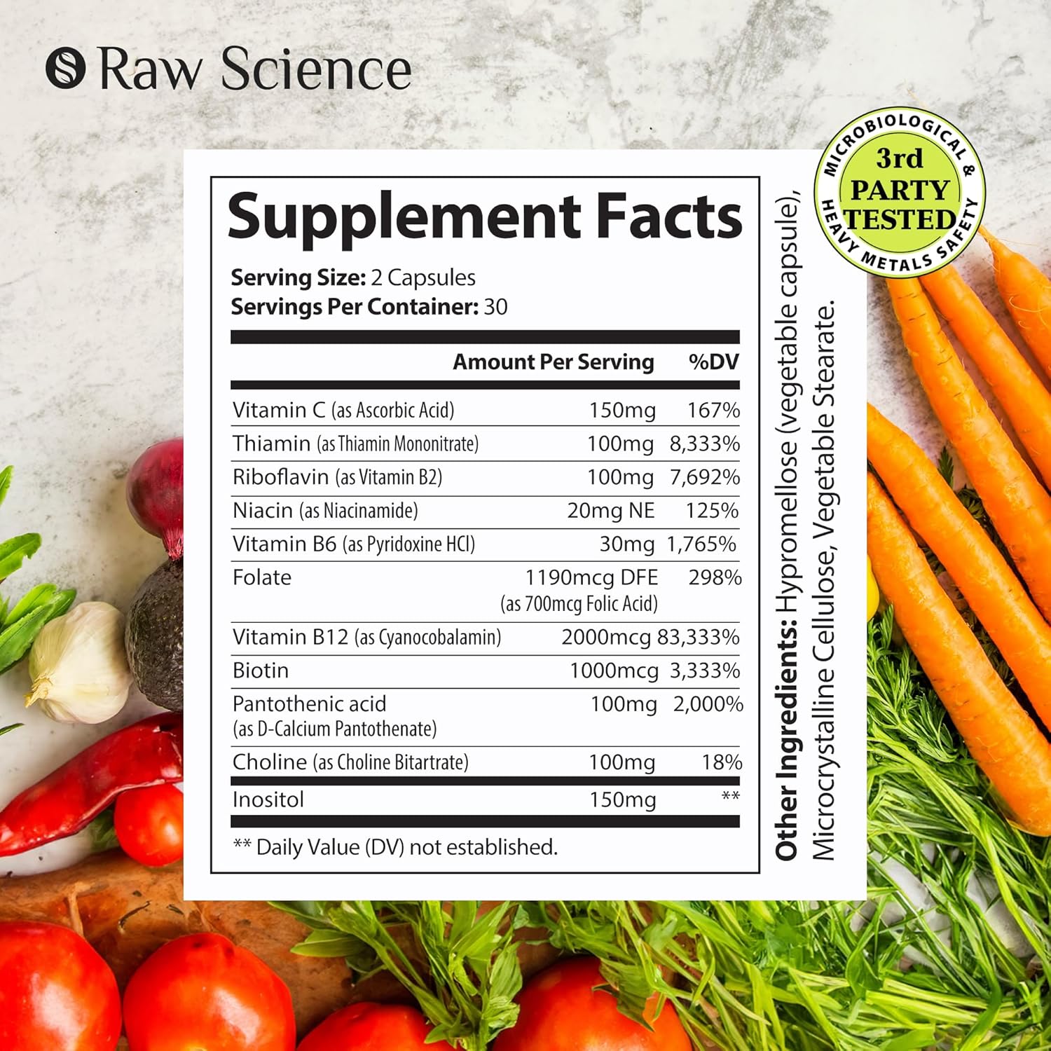 Super B-Complex Capsules with Vitamin C - Energy & Immune Support Supplement for Men & Women - B1, B2, B3, B5, B6, B7, B9, B12, Biotin, Folic Acid - 60 Capsules