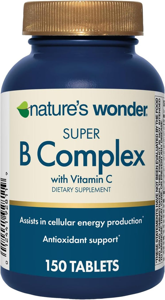 Super B Complex with Vitamin C, B12, & Folic Acid - Boosts Energy, Immunity, Nervous System, Skin & Muscle Health, 150 Tablets