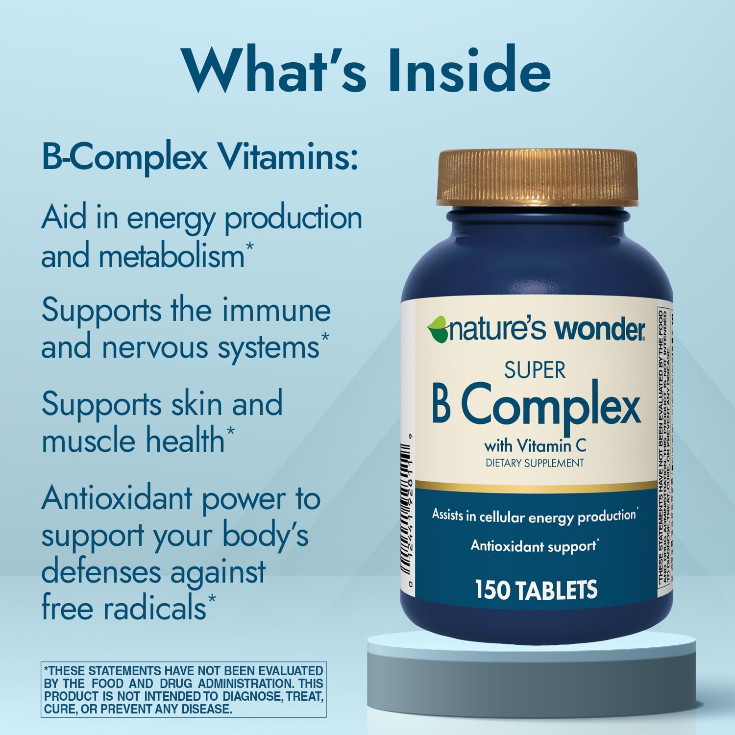 Super B Complex with Vitamin C, B12, & Folic Acid - Boosts Energy, Immunity, Nervous System, Skin & Muscle Health, 150 Tablets