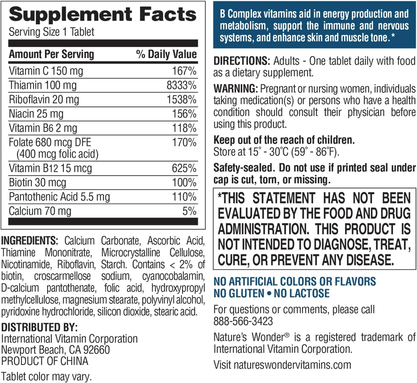Super B Complex with Vitamin C, B12, & Folic Acid - Boosts Energy, Immunity, Nervous System, Skin & Muscle Health, 150 Tablets