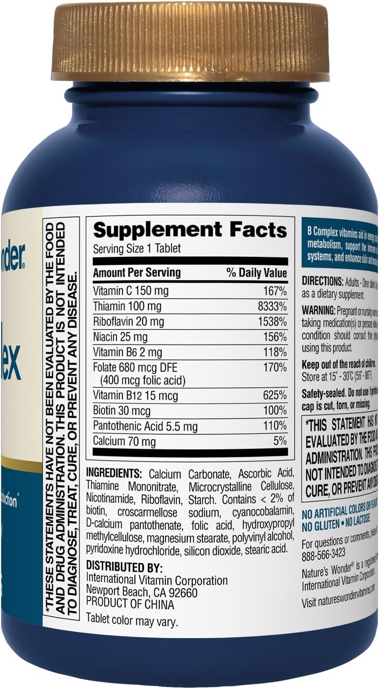 Super B Complex with Vitamin C, B12, & Folic Acid - Boosts Energy, Immunity, Nervous System, Skin & Muscle Health, 150 Tablets