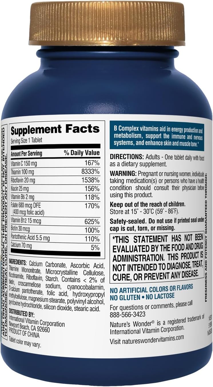 Super B Complex with Vitamin C, B12, & Folic Acid - Boosts Energy, Immunity, Nervous System, Skin & Muscle Health, 150 Tablets