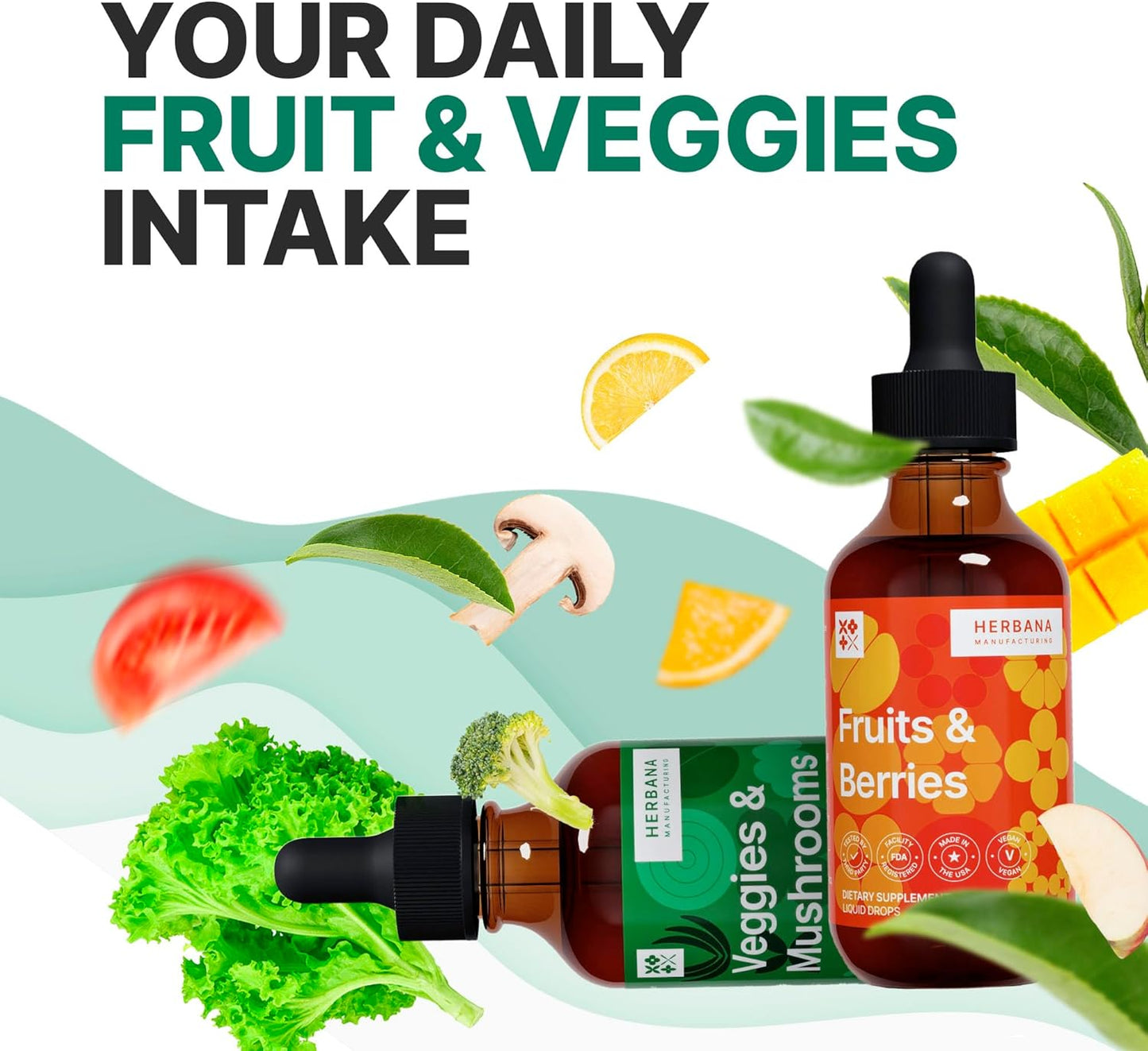 Super Concentrated Liquid Extract with Whole Superfood Extracts - Fruits, Berries, Veggies, Mushrooms - Essential Vitamins & Minerals - 2 Fl Oz (Pack of 2)