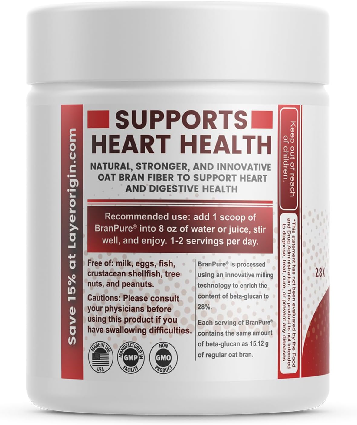 Super Concentrated Oat Bran Fiber Supplement - Heart Health, 1.5g Oat Beta-Glucan, 30 Servings