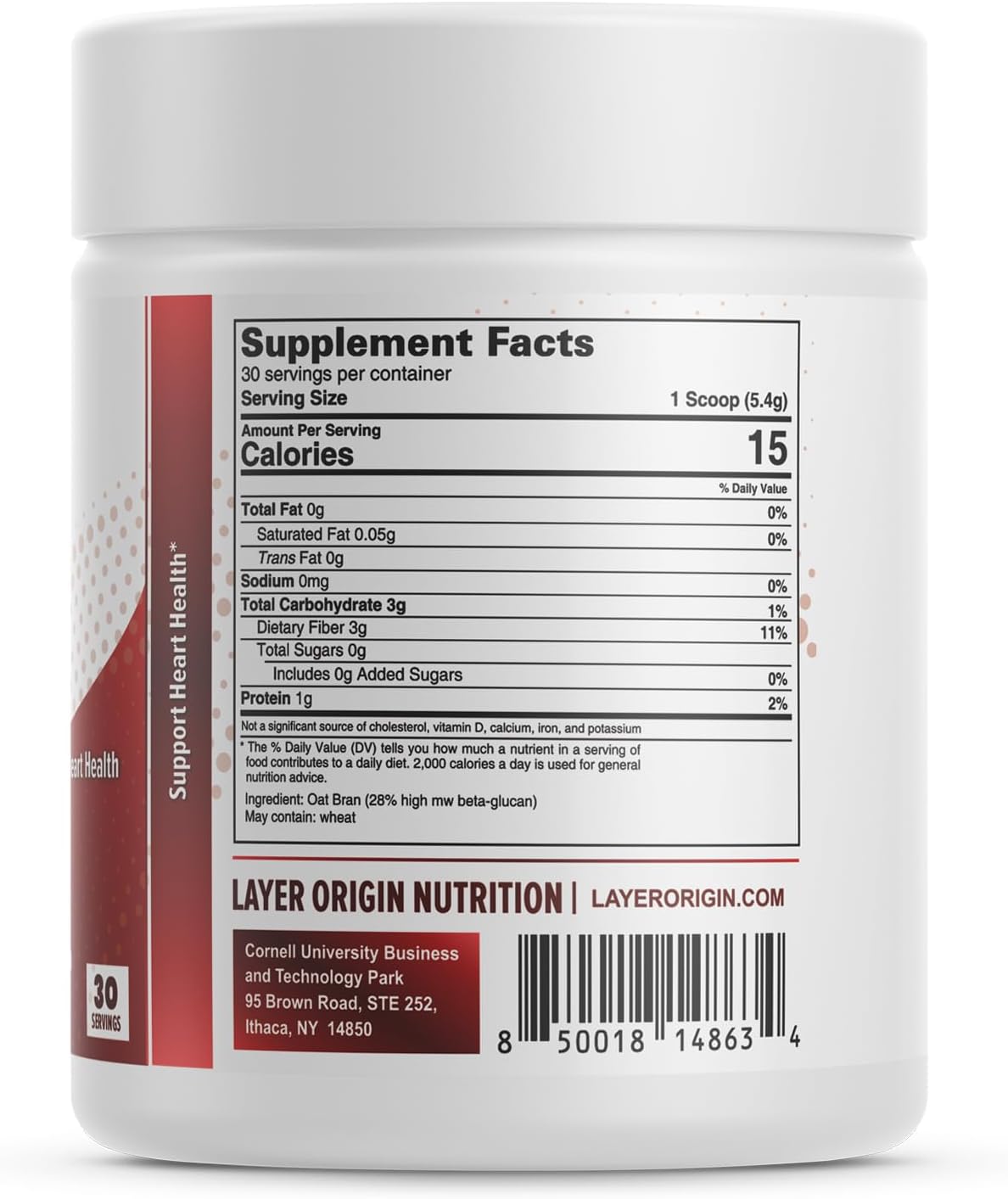 Super Concentrated Oat Bran Fiber Supplement - Heart Health, 1.5g Oat Beta-Glucan, 30 Servings