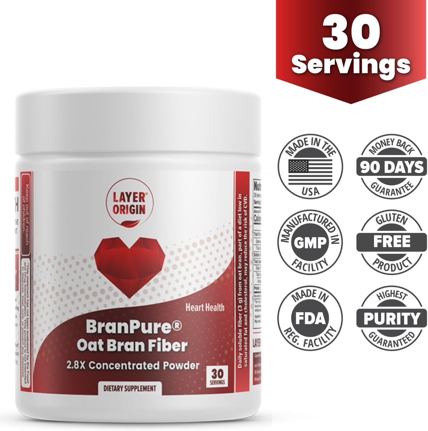 Super Concentrated Oat Bran Fiber Supplement - Heart Health, 1.5g Oat Beta-Glucan, 30 Servings