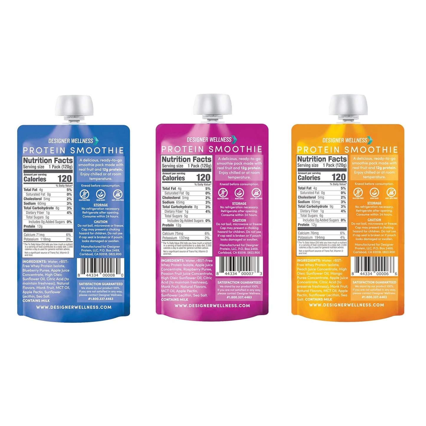Super Fruits Designer Protein Smoothie Variety Pack - 12g Protein, Low Carb, Zero Added Sugar, Gluten-Free, Non-GMO - 12 Count