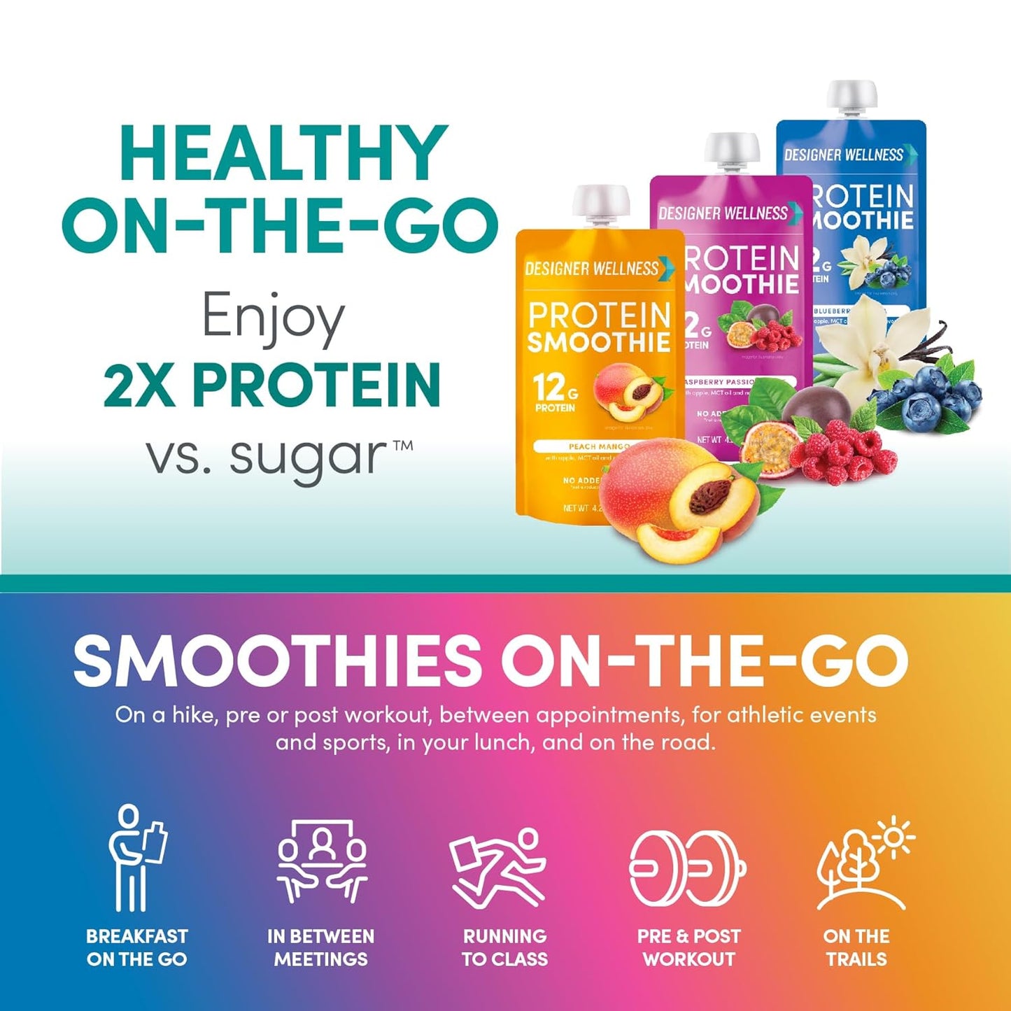 Super Fruits Designer Protein Smoothie Variety Pack - 12g Protein, Low Carb, Zero Added Sugar, Gluten-Free, Non-GMO - 12 Count