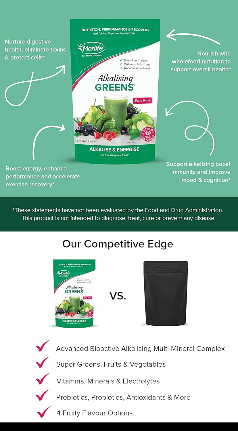 Super Greens and Berries Alkalizing Powder with Pre & Probiotics - Vegetarian Superfood Formula, 7 oz, 20 Servings