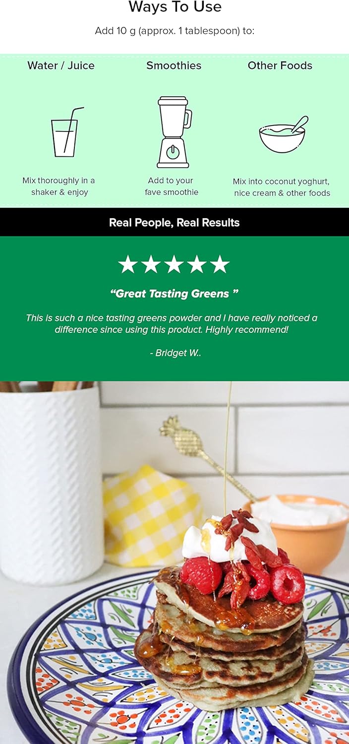 Super Greens and Berries Alkalizing Powder with Pre & Probiotics - Vegetarian Superfood Formula, 7 oz, 20 Servings