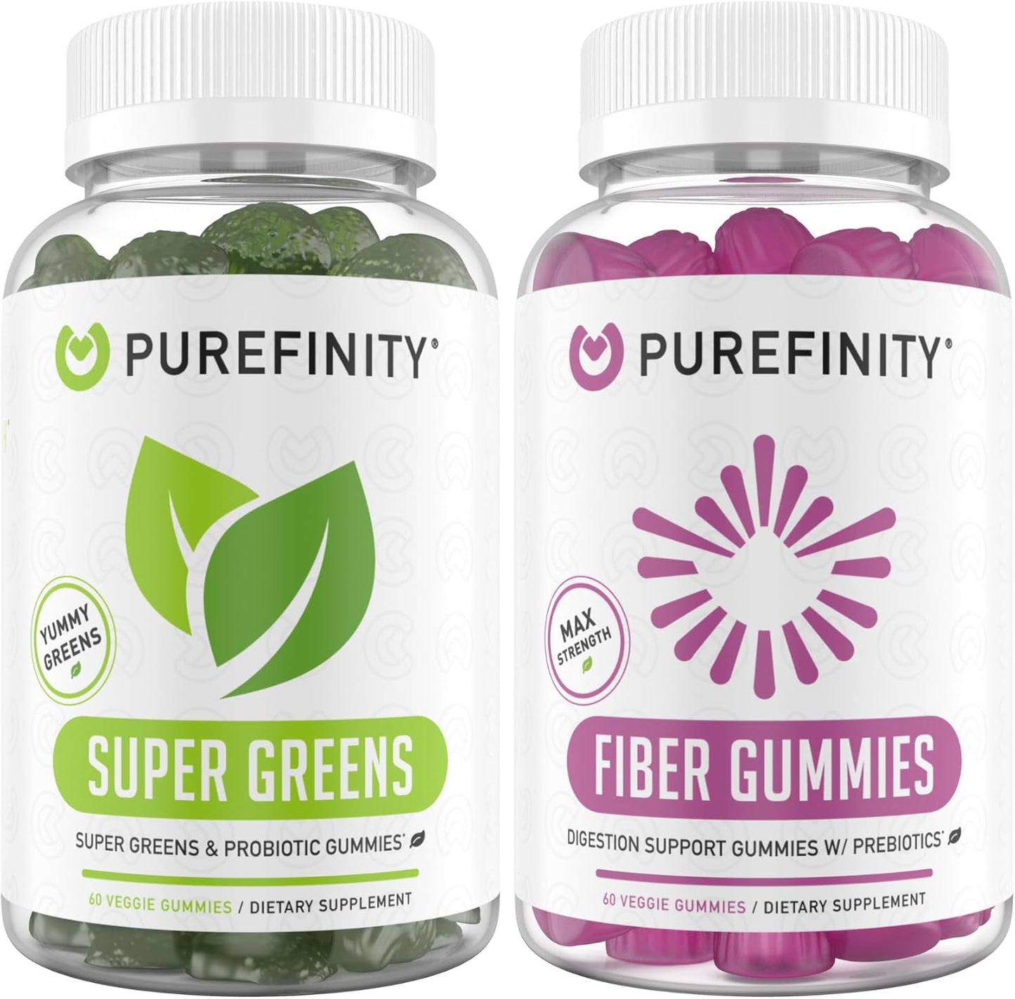 Super Greens and Fiber Gummies Bundle - Inulin FOS Prebiotic Fiber with Daily Supergreens including Spirulina, Alfalfa, Spinach, Broccoli, Beet Root, Acai