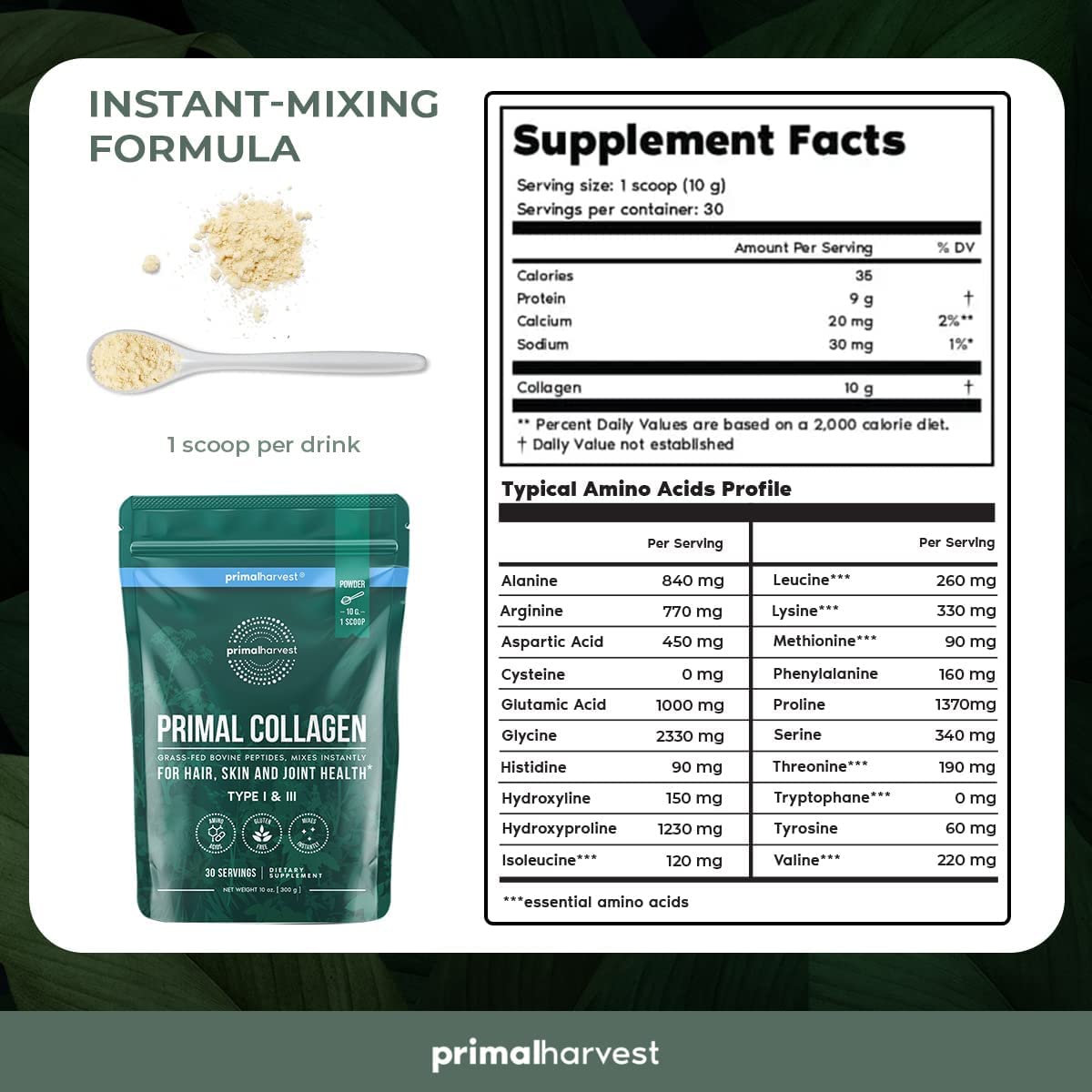 Super Greens & Collagen Powder Bundle for Hair, Skin, and Nails - Primal Harvest Men and Women Superfood Supplements