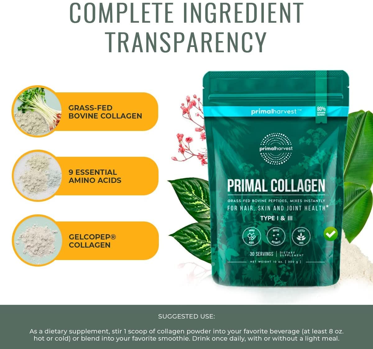 Super Greens & Collagen Powder Bundle for Hair, Skin, and Nails - Primal Harvest Men and Women Superfood Supplements