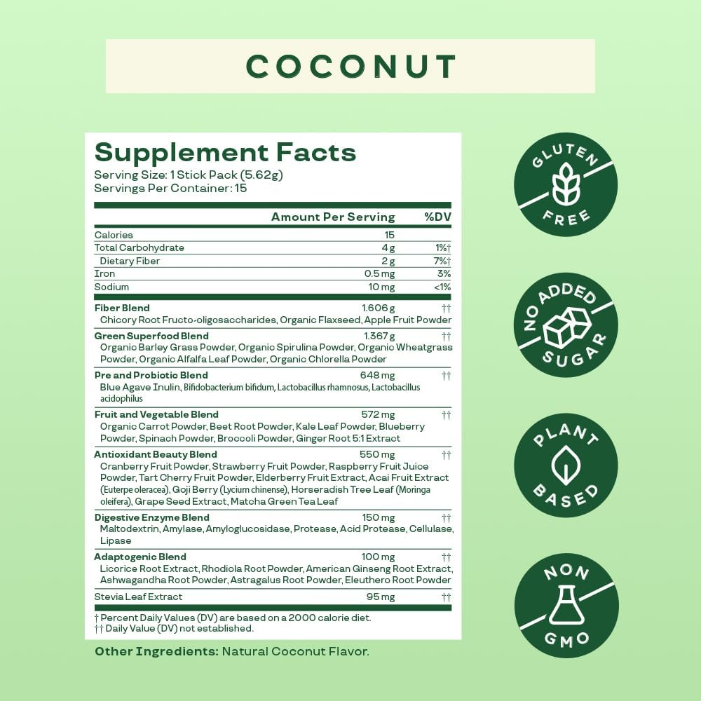 Super Greens Powder Stick Packs Bundle - Mango & Coconut - Perfect Stocking Stuffer for Nutrition Enthusiasts