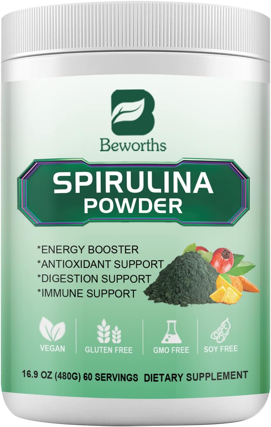 Super Greens Powder with Spirulina, Probiotics, Digestive Enzymes, Chlorella, and Wheat Grass for Immunity and Digestion - Vegan Formula for Smoothies & Juices