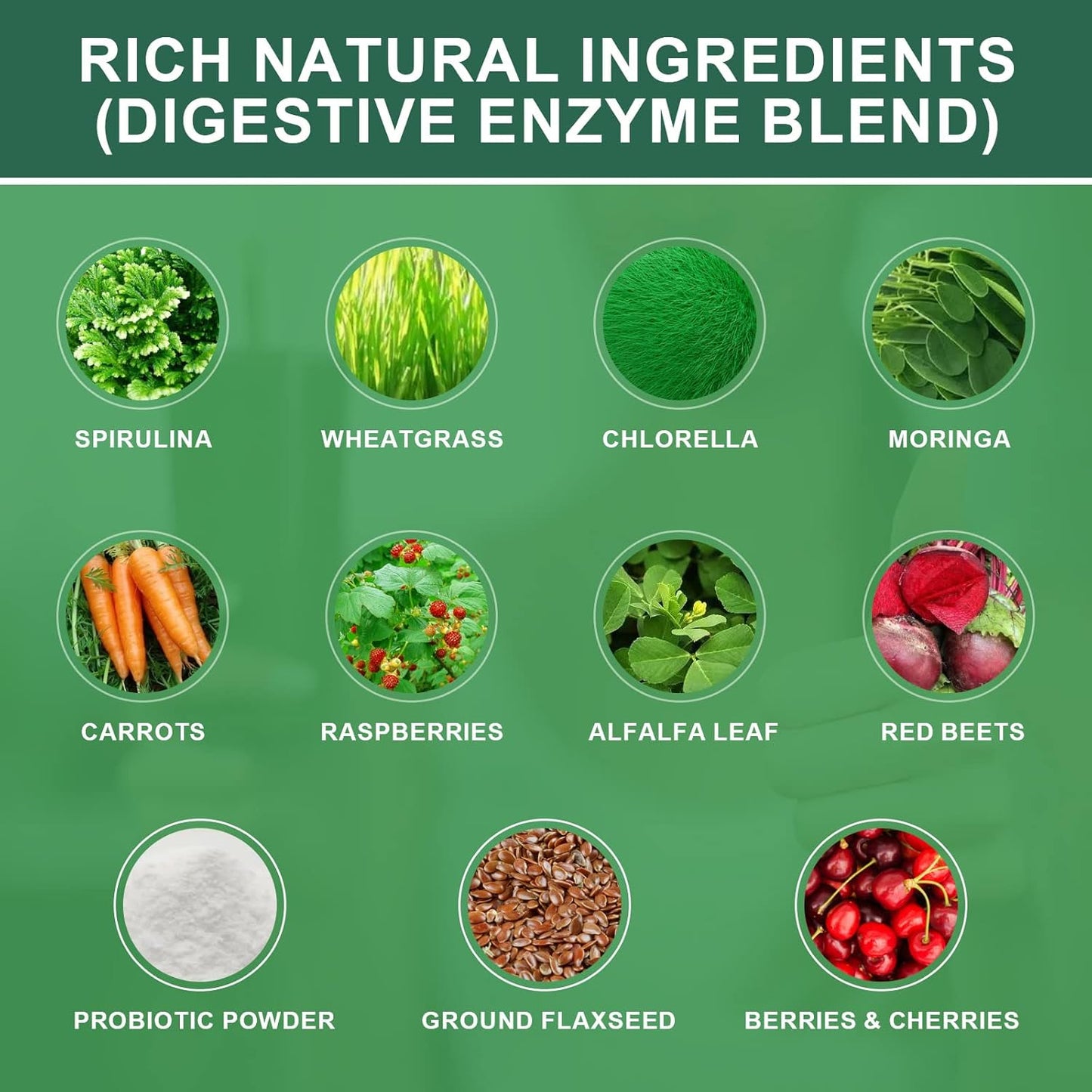 Super Greens Powder with Spirulina, Probiotics, Digestive Enzymes, Chlorella, and Wheat Grass for Immunity and Digestion - Vegan Formula for Smoothies & Juices