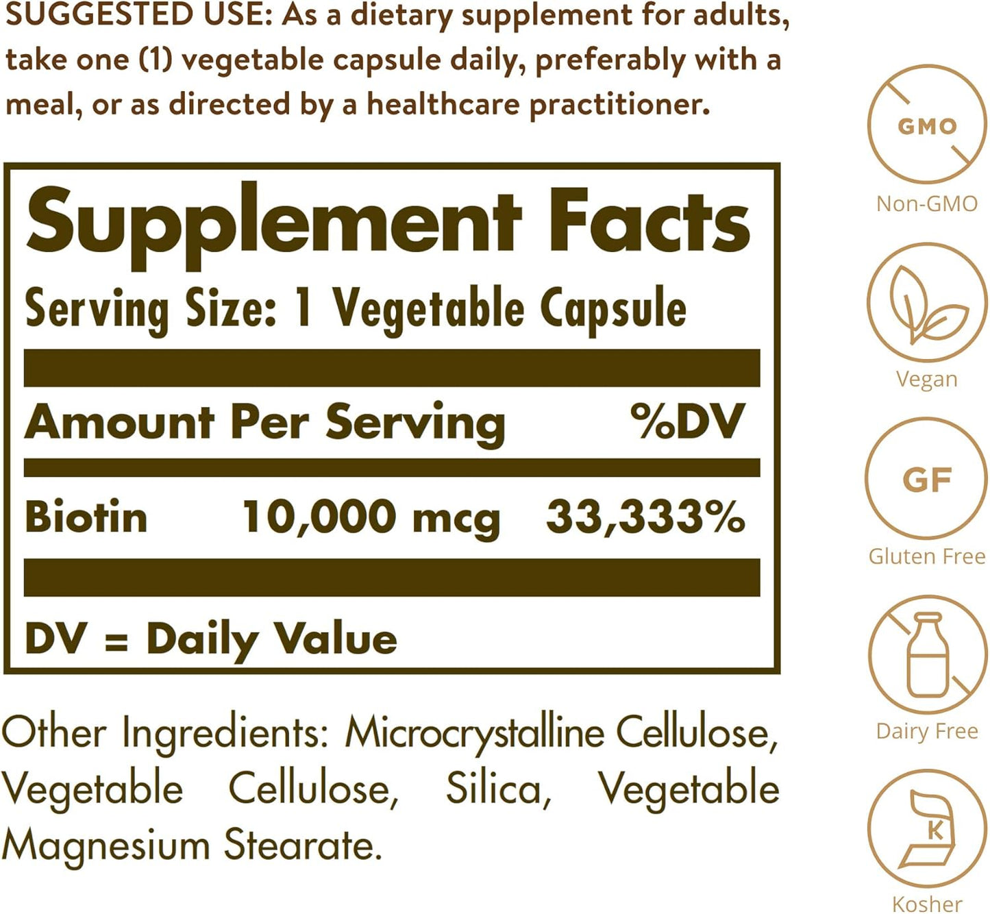 Super High Potency Biotin Capsules - 10,000 mcg for Energy, Metabolism, Skin, Nails & Hair - Non-GMO, Vegan, Gluten Free - 60 Servings