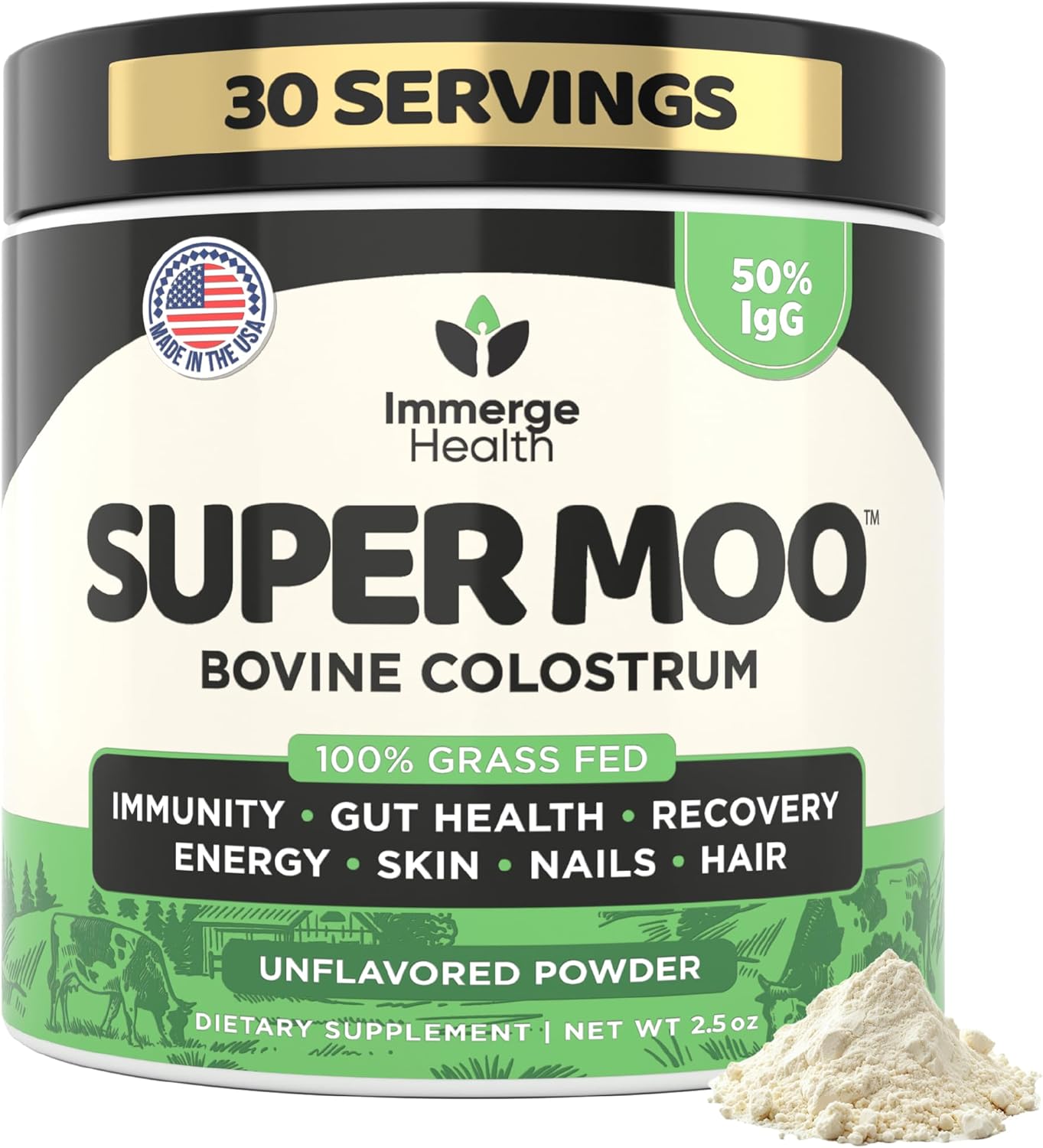 Super MOO Grass Fed Bovine Colostrum Powder for Bloating, Immune Support, Energy, Gut Health, Hair, Skin, Nails - 30 Servings - BoostGo Australia