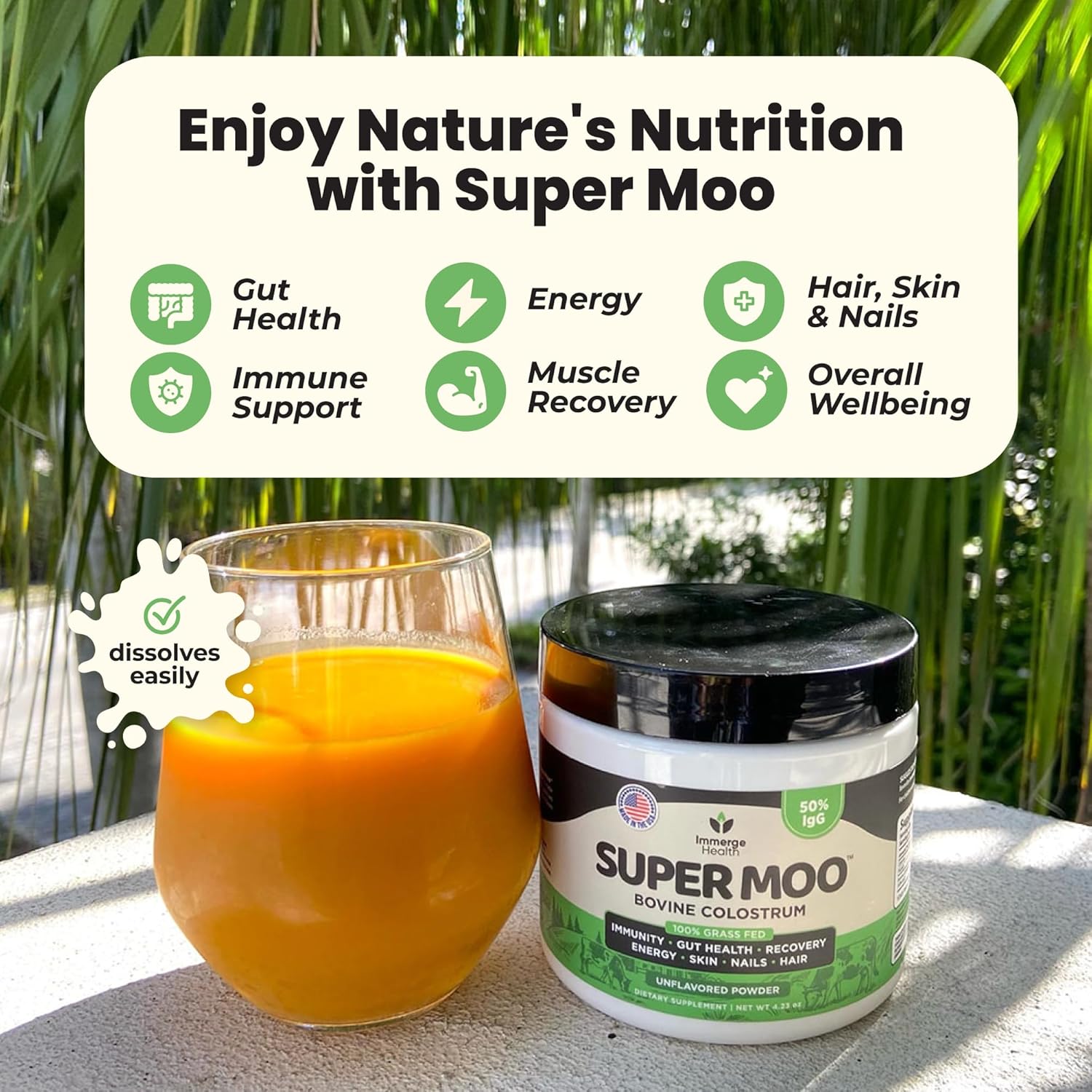 Super MOO Grass Fed Bovine Colostrum Powder for Bloating, Immune Support, Energy, Gut Health, Hair, Skin, Nails - 30 Servings - BoostGo Australia
