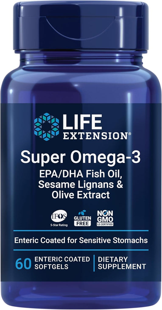 Super Omega-3 Fish Oil with Sesame Lignans & Olive Extract - Heart, Brain, and Inflammation Support - 60 Softgels