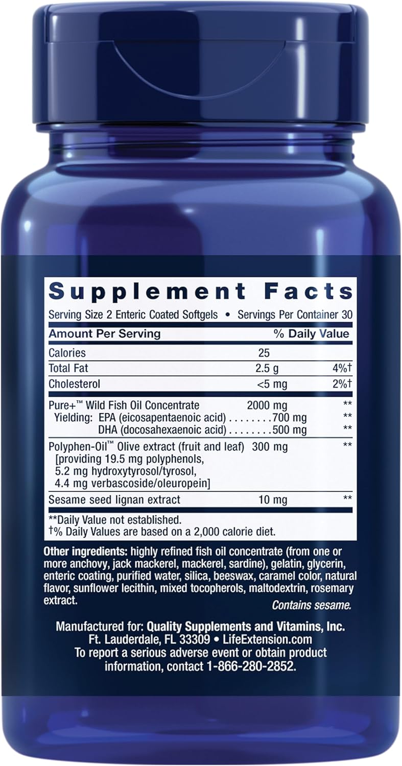 Super Omega-3 Fish Oil with Sesame Lignans & Olive Extract - Heart, Brain, and Inflammation Support - 60 Softgels
